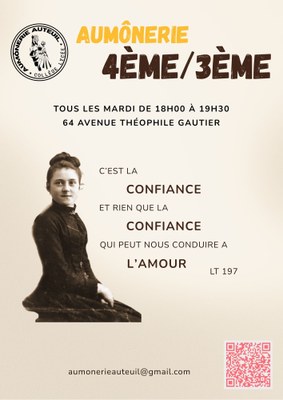 Affiche aumônerie 4ème3ème Année 2026 2027